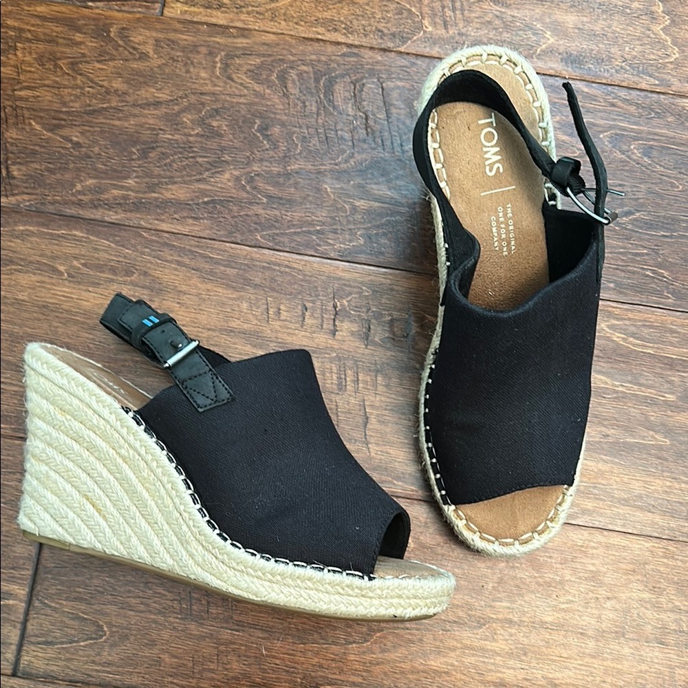 Toms Black Wedge Sandals For Women